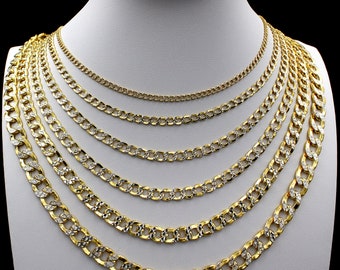 10K Solid Yellow Gold Diamond Cut Cuban Link Chain Necklace, 2mm - 6mm 16" - 30" Inch, Thick Link Chain, Real Gold Chain, Cuban Curb Chain