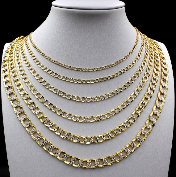 10K Solid Yellow Gold Diamond Cut Cuban Link Chain Necklace 2mm 6mm 16 30 Inch Thick Link Chain Real Gold Chain Cuban Curb Chain