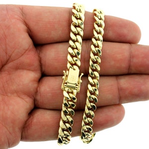 Real 10K Yellow Gold Men&#39;s 8MM Miami Cuban Link Chain Bracelet With Box Lock Clasp 8&quot; 9&quot; • Miami Cuban Chain Bracelet • 10KT Gold