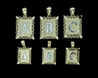 10K Solid Yellow Gold Initial Letter Plate Charm Pendant A-Z Alphabet •  2 Sizes • Initial Jewelry • Gold Frame Initial Charm Pendant