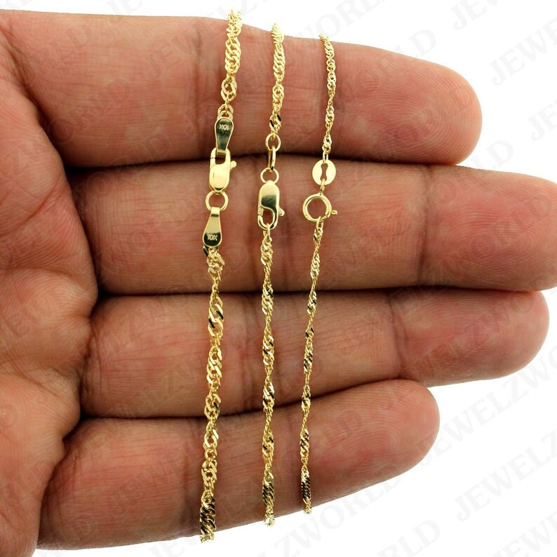 10K Solid Yellow Gold Diamond Cut Singapore Chain Necklace Etsy