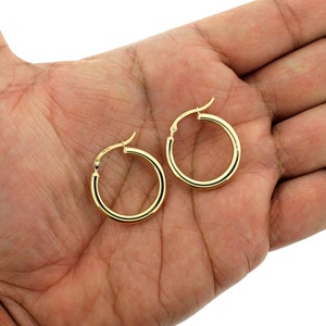 Real 10K Solid Yellow Gold 3mm X 25mm 1&quot; Plain Shiny Round Tube Hoop Earrings •  Gold Hoops • 10K Gold Earrings • Hoop Earrings