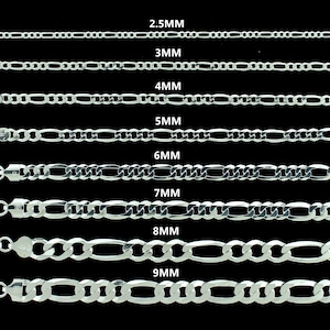 SOLID 925 Sterling Silver Figaro Chain, Bracelet Or Necklace, Silver Necklace For Men And Women, Figaro Link Chain, Made in Italy 2.5MM-9MM