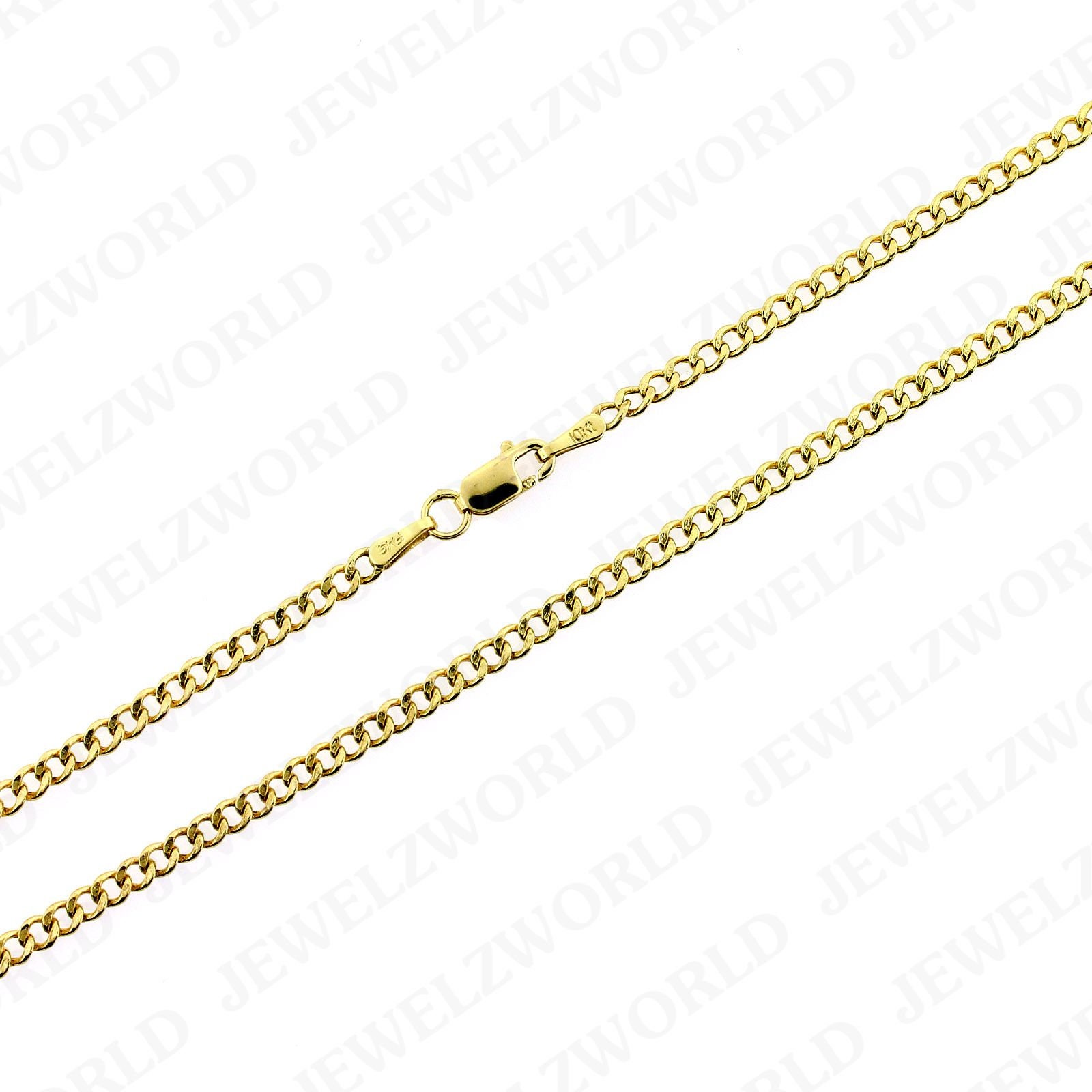 thumbnail interactive-video image 1 of 10K Solid Yellow Gold 2.5mm Curb Cuban Link Chain – 22 Inch Pendant Necklace – Men's – Made In Italy 1 of 4