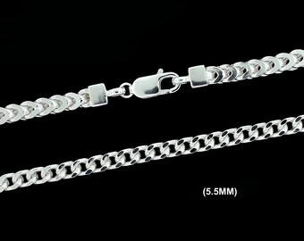 Real 5.5MM 925 SOLID Sterling Silver FRANCO LINK Chain Necklace, Square Franco Box Link Chain, Men Women Unisex