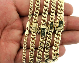 10K Real Gold Miami Cuban Link Chain Necklace or Bracelet, 5mm, 6mm, 7mm,  8mm, 9mm, 10mm, Box Lock Clasp, 10K Gold Miami Cuban Bracelet