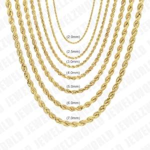 10K Solid Gold Rope Chain Gold Rope Necklace Bracelet 2mm 2.5mm 3mm 4mm 5mm 6mm 14-30 inches, Diamond Cut, 10K Gold Chain, Men Women