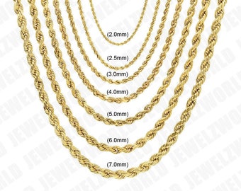 10K Solid Gold Rope Chain Gold Rope Necklace Bracelet 2mm 2.5mm 3mm 4mm 5mm 6mm 14-30 inches, Diamond Cut, 10K Gold Chain, Men Women