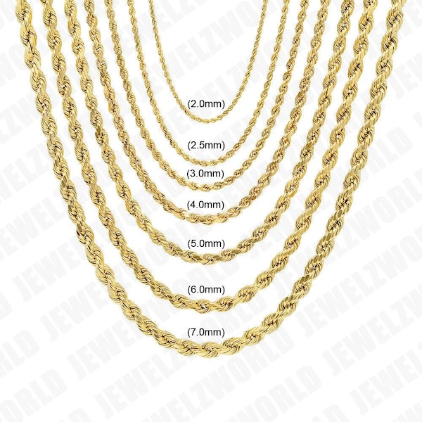 10K Solid Gold Rope Chain Gold Rope Necklace Bracelet 2mm 2.5mm 3mm 4mm 5mm 6mm 14-30 inches, Diamond Cut, 10K Gold Chain, Men Women