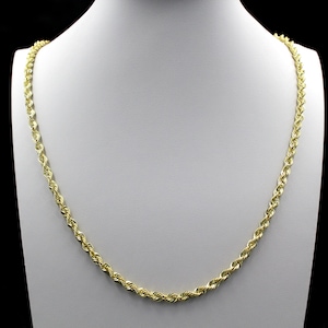 10K Solid Yellow Gold 4mm Diamond Cut Rope Chain Pendant Necklace Bracelet 8&quot;-30&quot; • Valentine&#39;s Christmas Gift • Men Women • Gold Chain