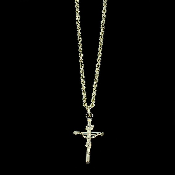 10k Yellow Gold Small Jesus Cross Pendant – 1.25" Dainty Crucifix Charm, Made In Italy, Unisex