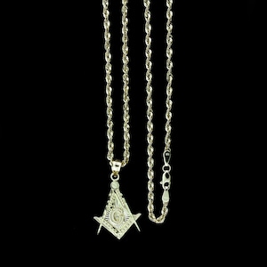 Real 10K Yellow Gold Free Mason Masonic Pendant With 2.5mm Rope Chain Necklace Set • Masonic Charm Pendant • Christmas Gift