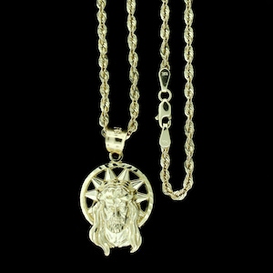 Real 10K Yellow Gold Jesus Head Face Charm Pendant & 2.5mm Rope Chain Necklace Set • 10K Gold Jesus Piece Charm Pendant • Christmas Gift