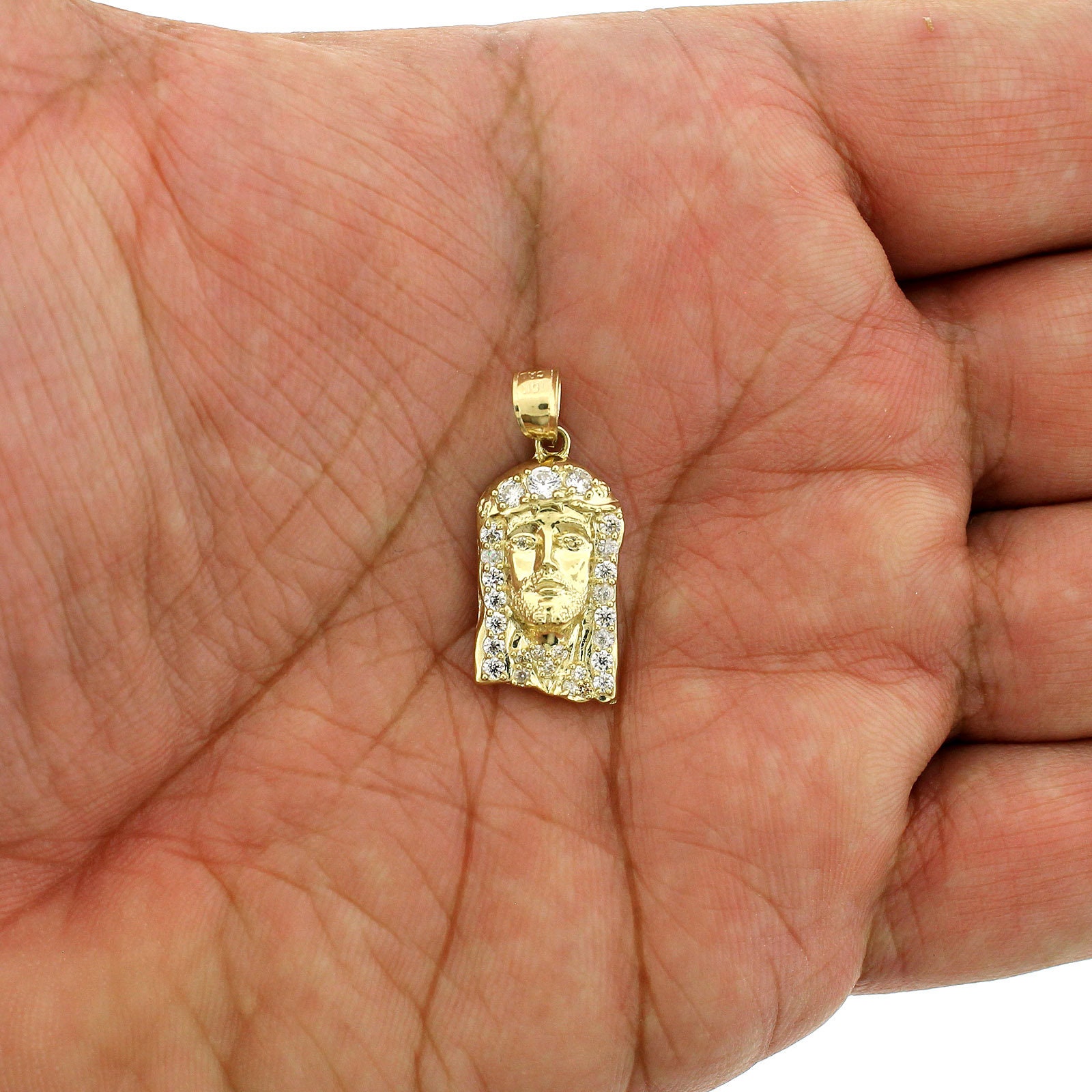 9ct Gold Jesus Head Mans CZ Ring