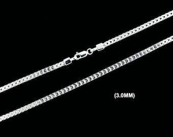 Real 3MM 925 SOLID Sterling Silver FRANCO LINK Chain Necklace, Square Franco Box Link Chain, Men Women Unisex