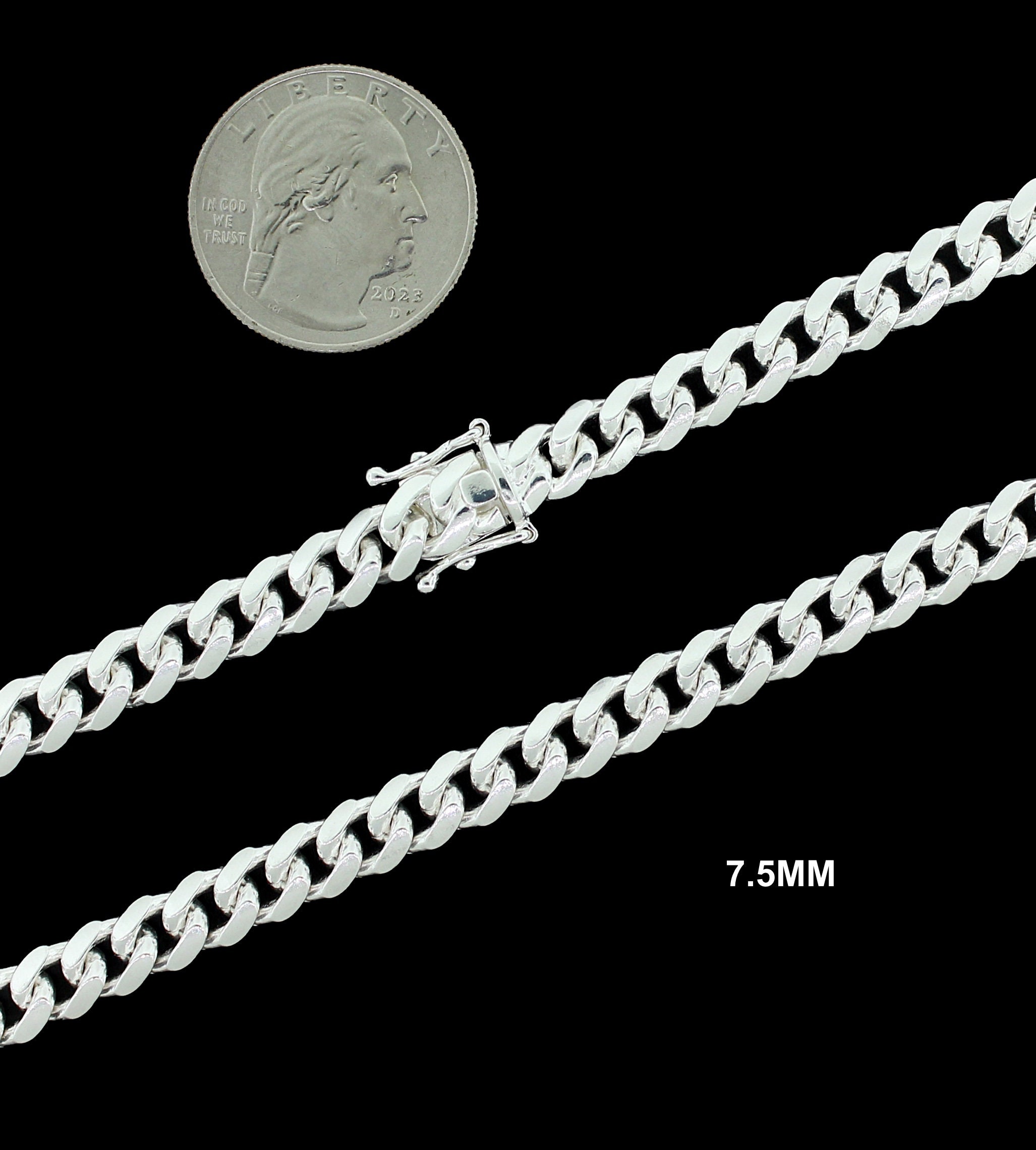 7.5MM Real 925 SOLID Sterling Silver MIAMI CUBAN Link Chain