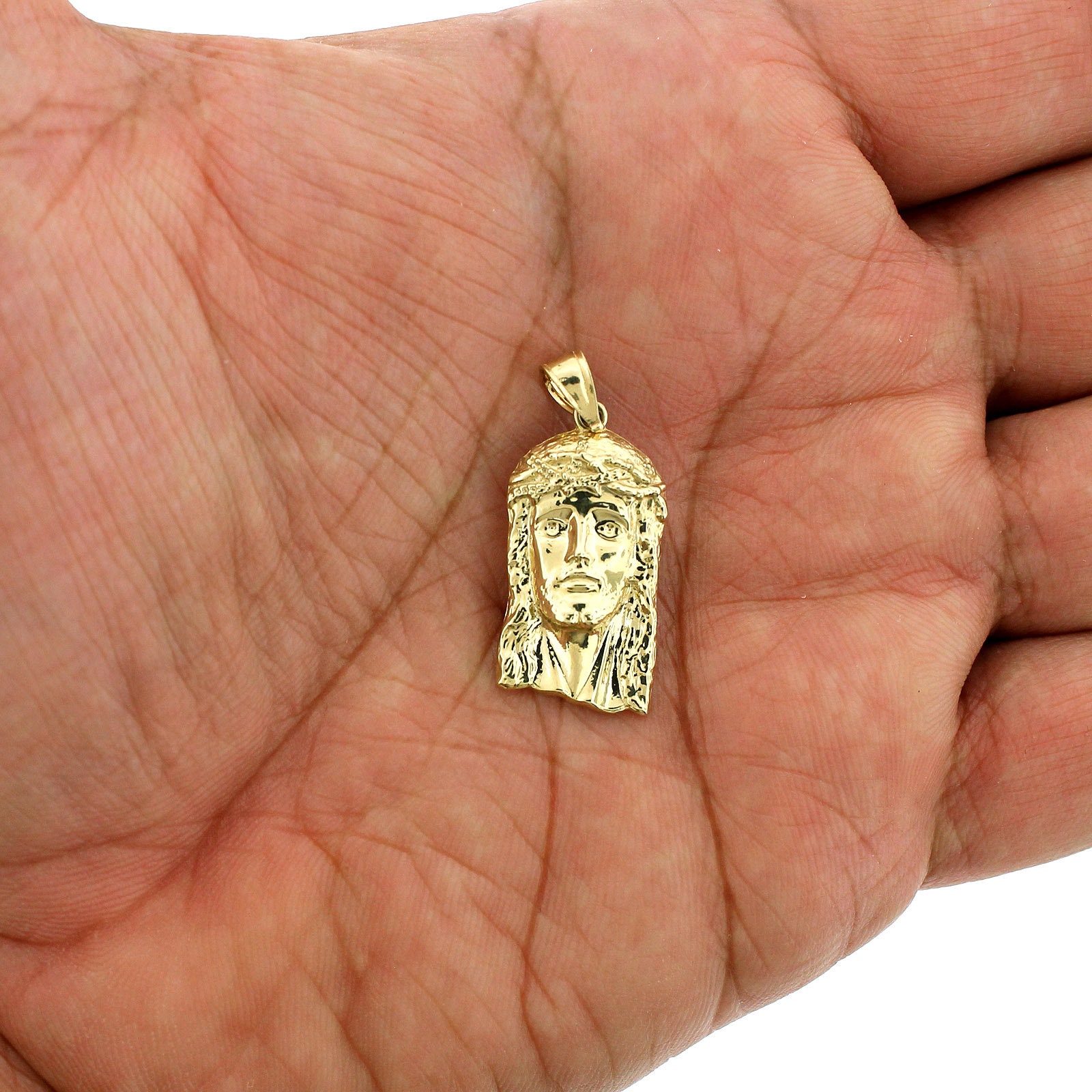 Yellow Jesus Chain Real 10K Yellow Gold Jesus Head Face Charm Pendant & 2.5mm Rope Chain ...