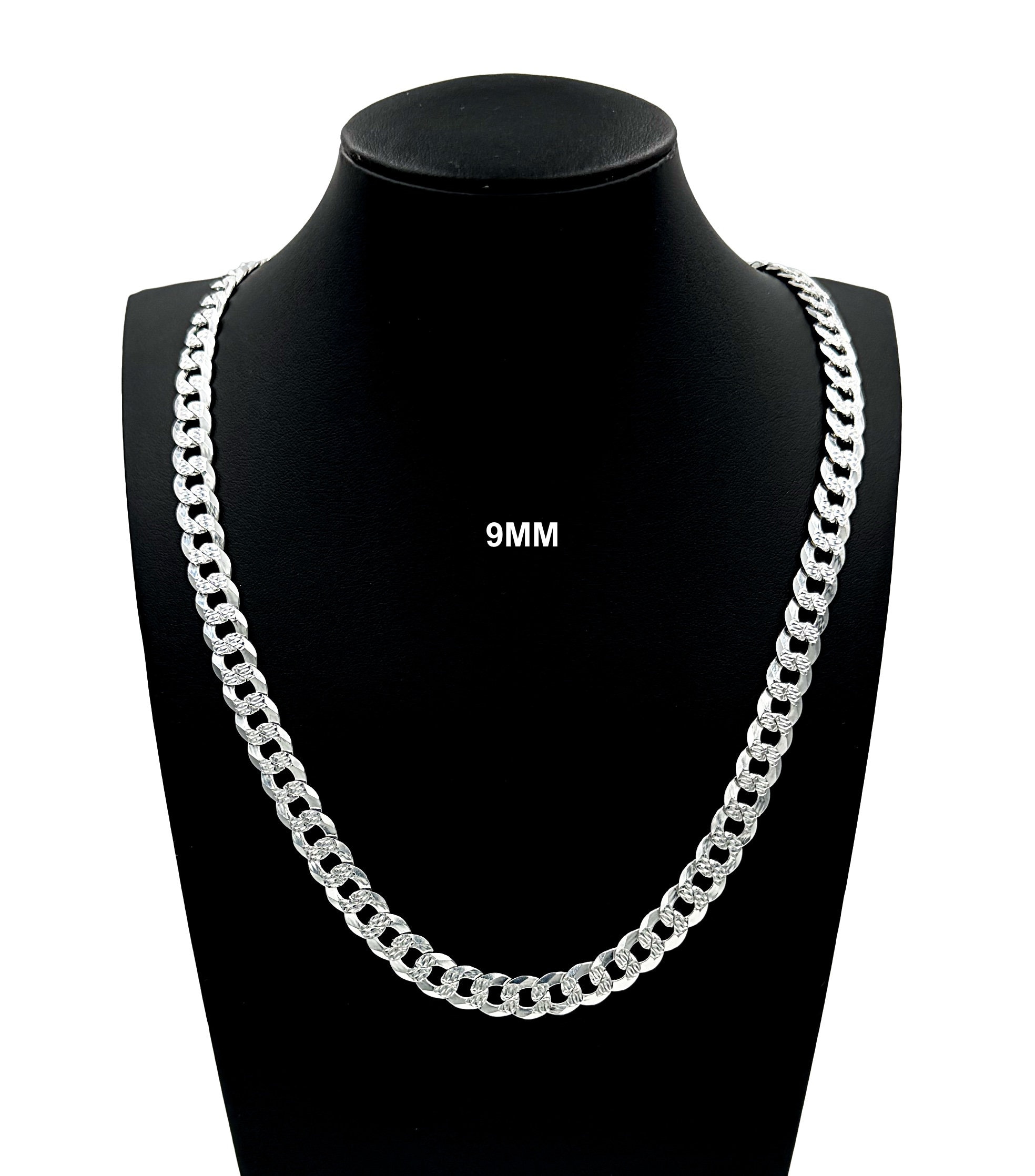 Sterling Silver 9mm Curb Cuban Link Chain Necklace/Bracelet - Italy Made, Nickel Free, Hypoallergenic