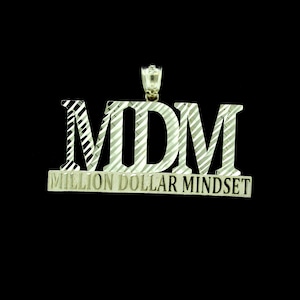 Mens 10K Solid Yellow Gold MDM Million Dollar Mindset Diamond Cut Custom Charm Pendant • Hip Hop Pendant • Gold Personalized Pendant