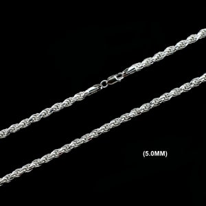 5MM Solid 925 Sterling Silver ROPE CHAIN Bracelet or Necklace, Italian, Diamond Cut, Made in Italy, 18&quot; 20&quot; 22&quot; 24&quot; 26&quot; 28&quot; 30&quot; Inches