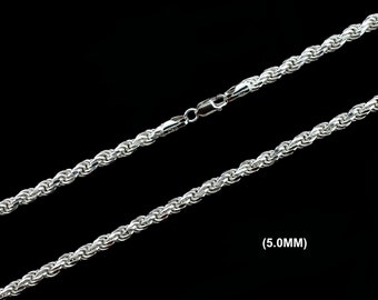 5MM Solid 925 Sterling Silver ROPE CHAIN Bracelet or Necklace, Italian, Diamond Cut, Made in Italy, 18" 20" 22" 24" 26" 28" 30" Inches
