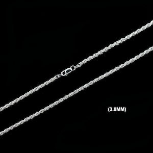 3MM Solid 925 Sterling Silver ROPE CHAIN Bracelet or Necklace, Italian, Diamond Cut, Made in Italy, 16&quot; 18&quot; 20&quot; 22&quot; 24&quot; 26&quot; 28&quot; 30&quot; Inches