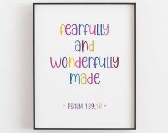 Fearfully & Wonderfully Made, Psalm 139:14 Print, Nursery Printable Wall Art