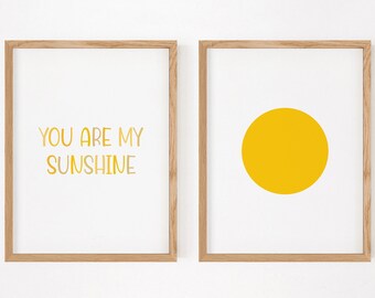 You Are My Sunshine Prints, Set Of 2 Minimal Sunshine Printables, Nursery Wall Art