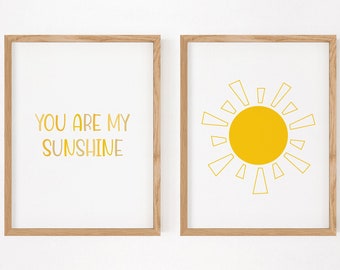 You Are My Sunshine Prints, Set Of 2 Printables, Modern Nursery Wall Art