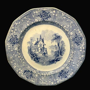 Antique Davenport Friburg Blue Transferware Plate for Display
