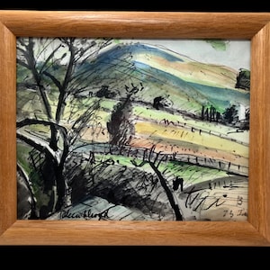 Vintage Mid Century Landscape Watercolor Painting