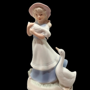 Vintage Girl with Goose Figurine