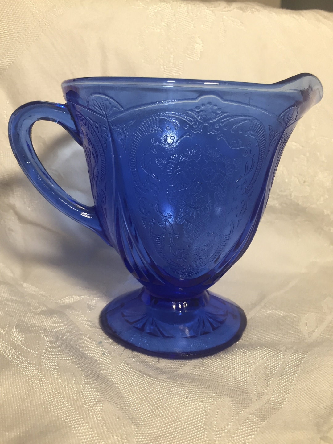 Royal Lace Blue Glass Creamer Etsy