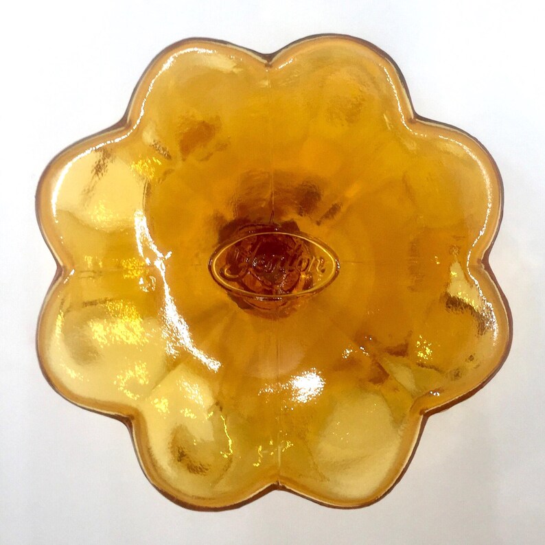 Fenton Amber Glass Ruffled Edge Compote With Roses - Etsy