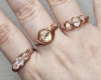 Copper Wire Rings | Crystal Bead Rings | Gift For Women