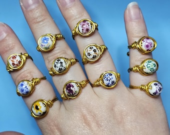 Adjustable Wire Wrapped Rings | Gold Wire Rings | Bead Rings | Casual Jewelry | Gift For Women
