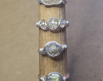 Silver Wire Wrapped Rings | Adjustable Rings | Crystal Bead Jewelry | Bead Rings | Silver Jewelry | Gift For Women