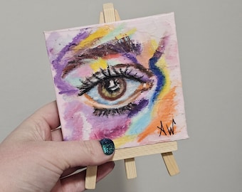 Mini Abstract Eye Painting | Textured Oil Pastel Artwork (4"x4")