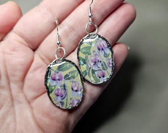 Purple Flower Floral Earrings | Holographic Earrings | Spring Jewelry | UV Resin Jewelry