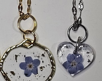 Dainty Forget Me Not Pressed Flower Necklace | Stainless Steel Floral Resin Jewelry | Gift For Women