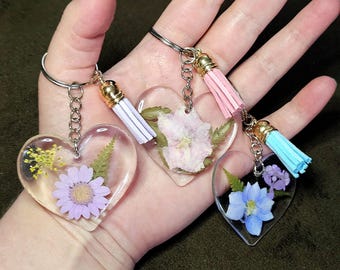 Pressed Flower Keychain | Heart Bag Charm | Resin Keychain | Floral Keychain | Gift For Women