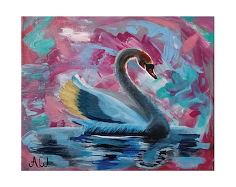 Elegant Swan Art Print: Abstract Acrylic Bird Painting