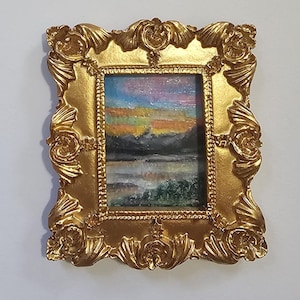 Oil Pastel Landscape Drawing, Mini Framed Artwork, Miniatures, Collectibles, Art Lover Gift