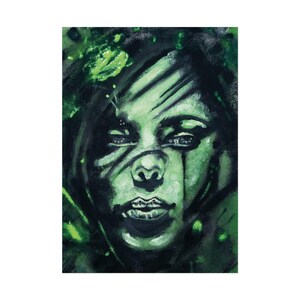 Abstract Portrait Art Print: Green Acrylic Painting