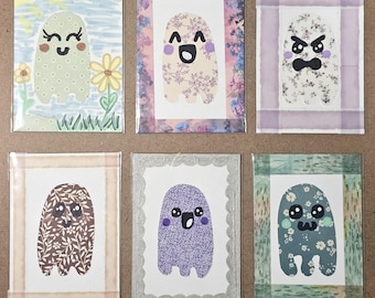 ACEO Artist Trading Card | Original Ghost Art | Mini Handmade Art | Spooky Cute Ghost | Funny Ghost Art | Collage Art