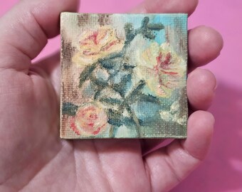 Original Rose Oil Pastel Art | Mini Canvas Painting (2"x2")