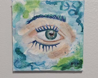 Mini 4" Abstract Painting | Siren Eye | Acrylic and Ink Original Art | Mixed Media Eye