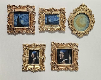 Mini Master Art | Mini Famous Painting | Starry Night | Girl with a Pearl Earring | Dollhouse Minis