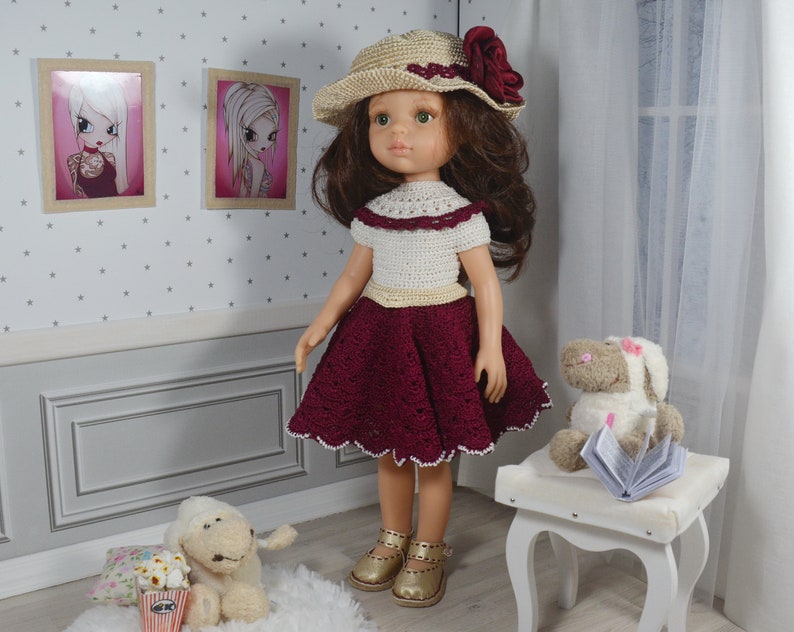 Beautiful knitted dark red clothes set for 13in/32cm doll PaolaR