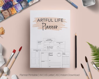 Artful Life Planner, Artist Planner, printable instant download, creative life planner printable, A4, A5, US letter, journal prompts